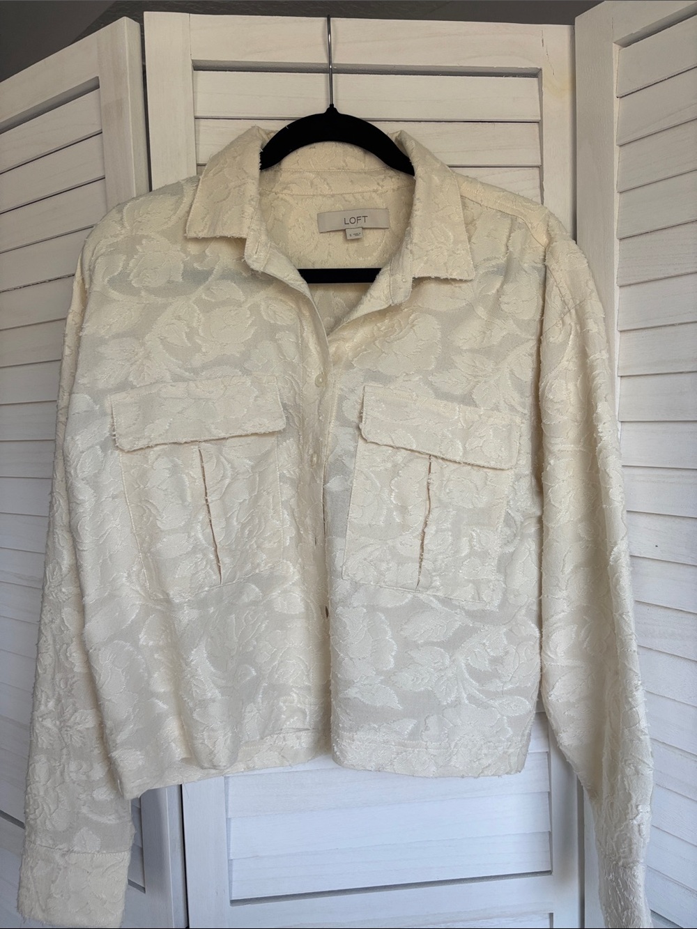 LOFT Cream Floral Jacquard Boxy Jacket